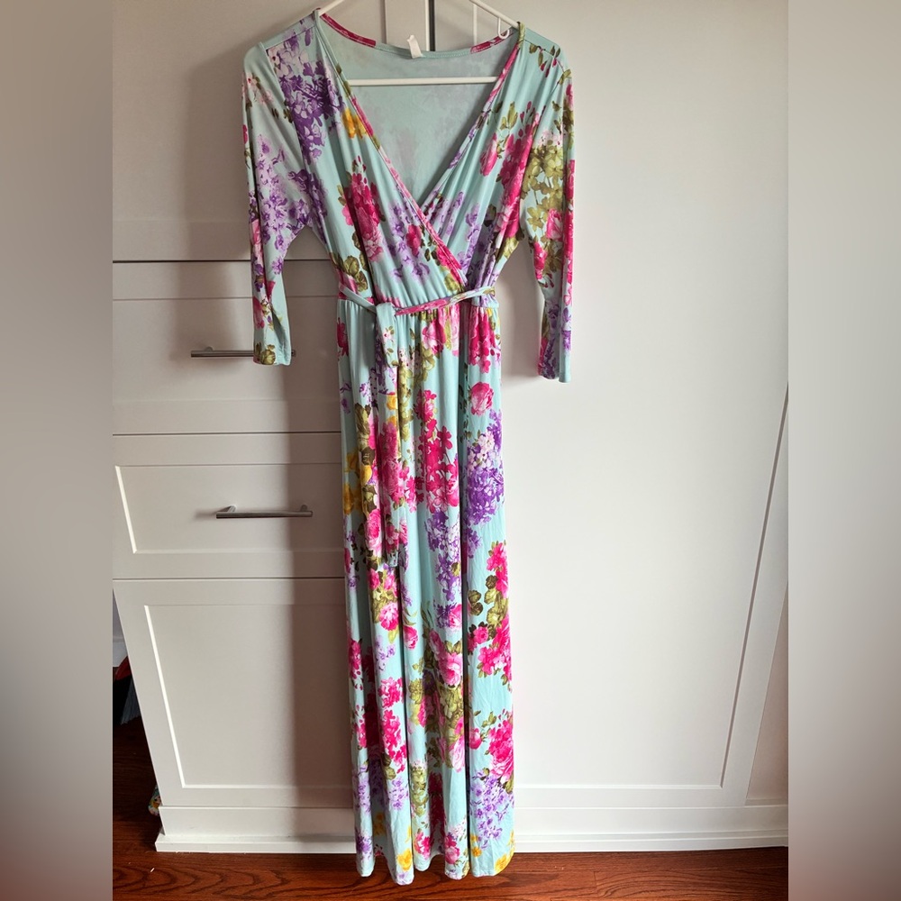 Pinkblush Maternity Floral 3/4 Sleeve Maxi Dress